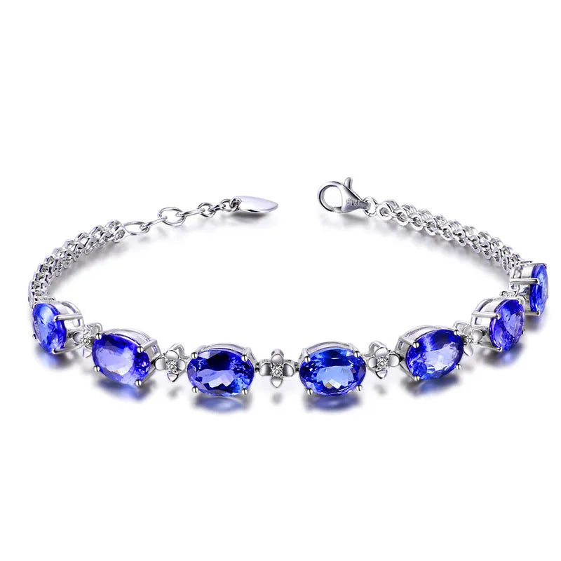 Oval Gemstone Bracelet Sapphire 925 Silver Female Jewelry Gift