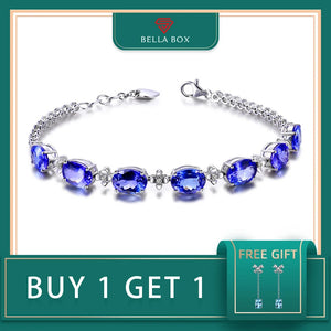 Oval Gemstone Bracelet Sapphire 925 Silver Female Jewelry Gift