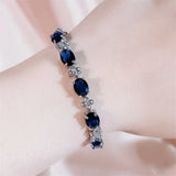 Oval Gemstone Bracelet Sapphire 925 Silver Female Jewelry Gift