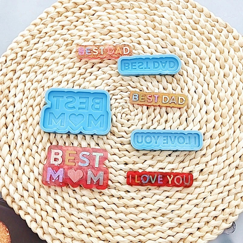 MOM DAD Silicone Pendant Mold for Resin Casting DIY Keychain Crafts