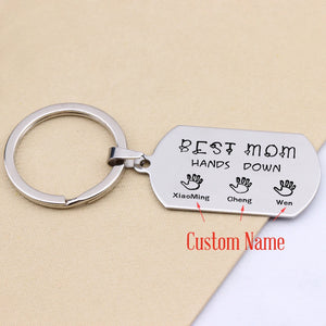 MOM HANDS DOWN Personalized Engraved Keychain - Mother's Gift