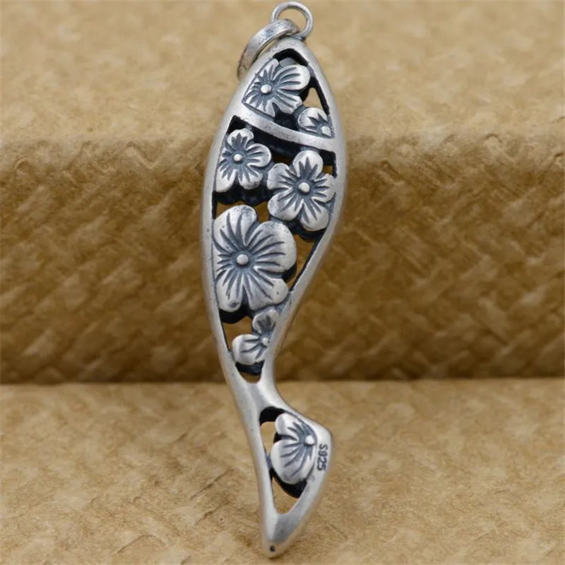 925 Silver Fish & Flower Pendants Vintage Thai Jewelry
