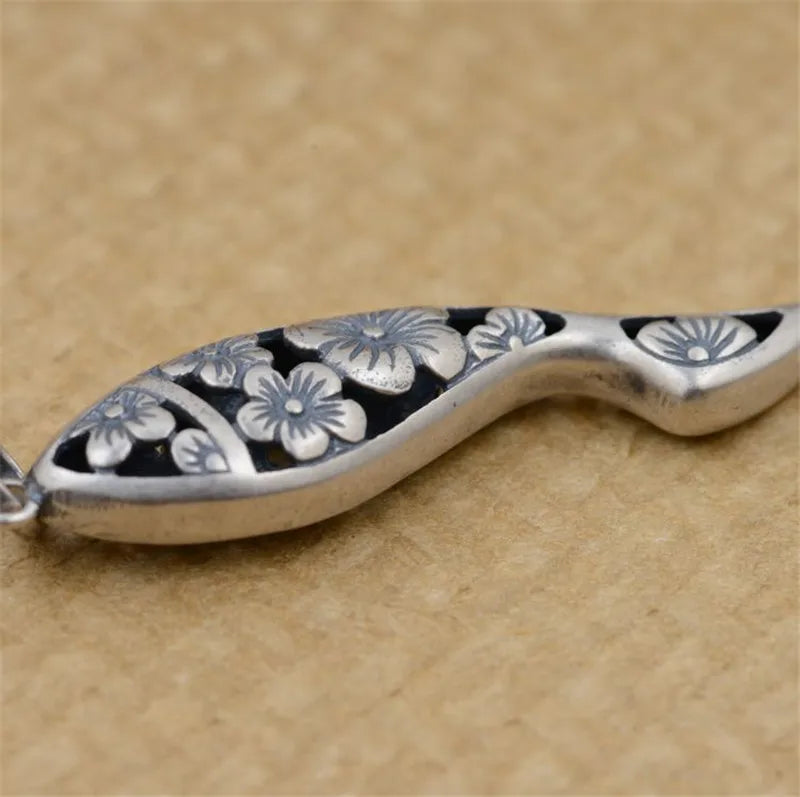 925 Silver Fish & Flower Pendants Vintage Thai Jewelry