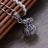 925 Silver Lucky Cat & Lucky Bag Necklace Pendant for Women