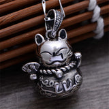 925 Silver Lucky Cat & Lucky Bag Necklace Pendant for Women
