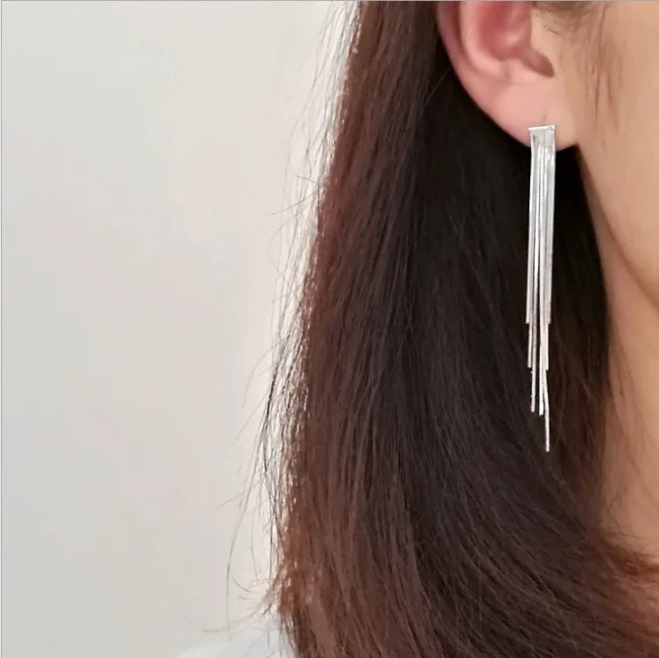 BF CLUB 925 Silver Earrings Women Allergy-Free Long Tassel Party Christmas Gift