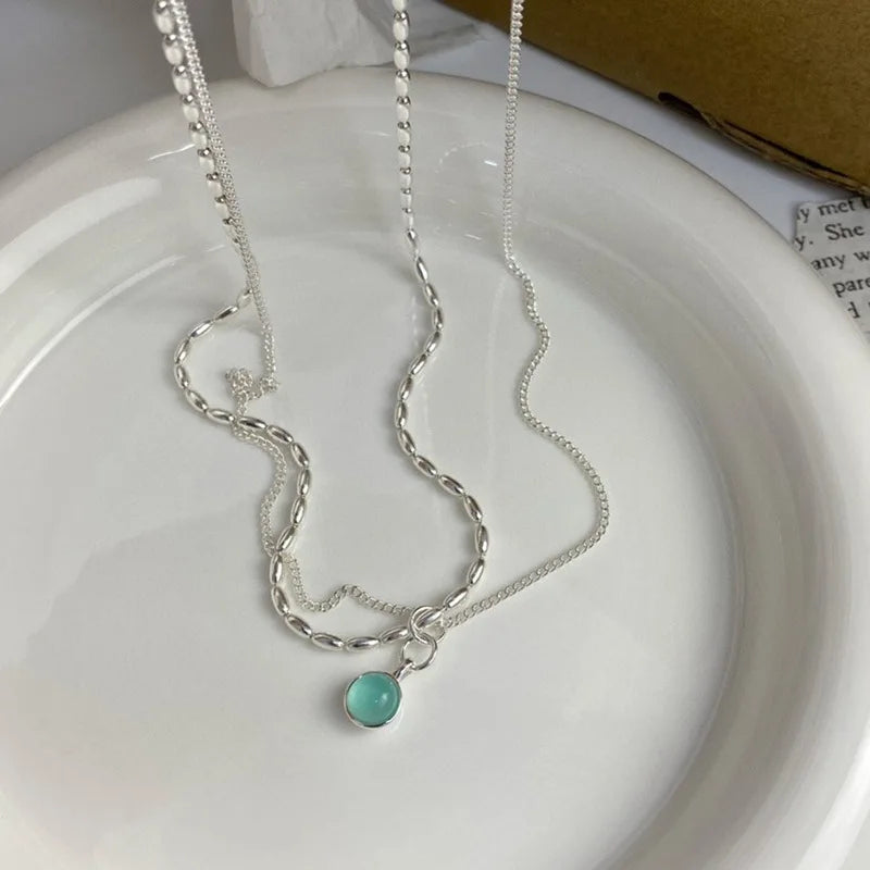 BF CLUB 925 Silver Geometric Stone Necklace Women Engagement