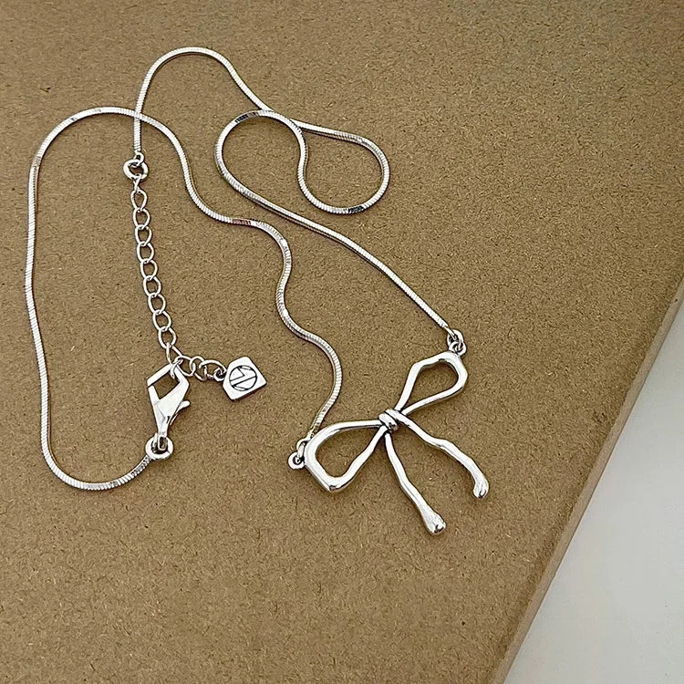 925 Silver Necklace Women Bow Engagement Fine Jewelry
