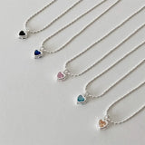 925 Silver Pink Heart Necklace for Women