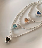 925 Silver Pink Heart Necklace for Women