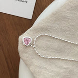 925 Silver Pink Heart Necklace for Women