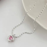 BF CLUB Sterling Silver Pink Heart Necklace for Women