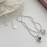BF CLUB Sterling Silver Pink Heart Necklace for Women