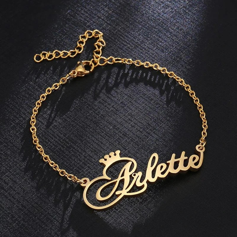 Personalized Name Bracelet Initials Crown Name Charm Bracelets BFF Jewelry