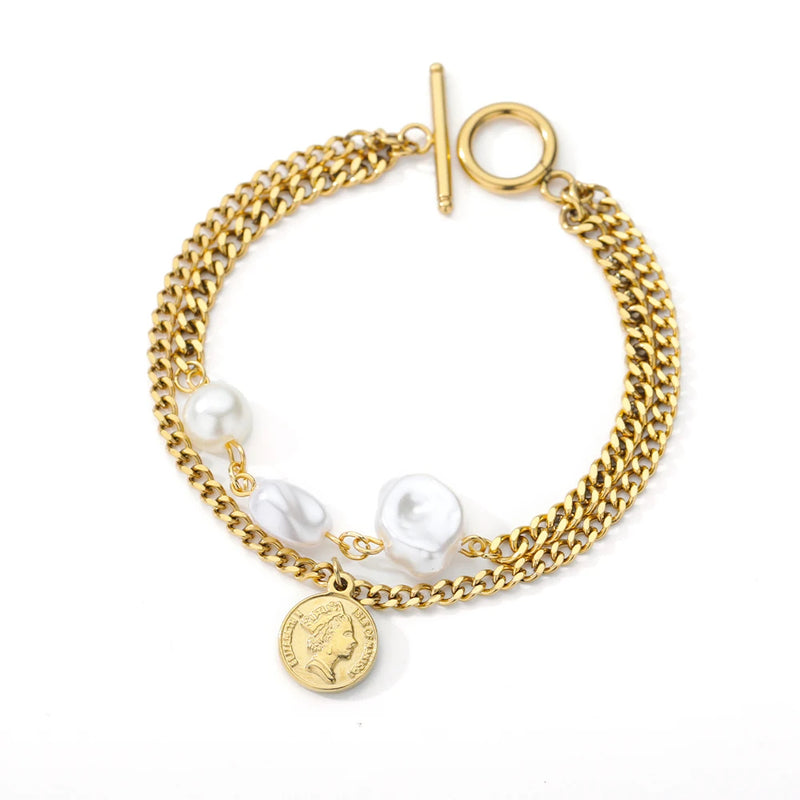 Pearl Portrait Cross Chains Bracelet Jewelry