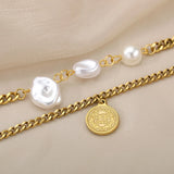 Pearl Portrait Cross Chains Bracelet Jewelry