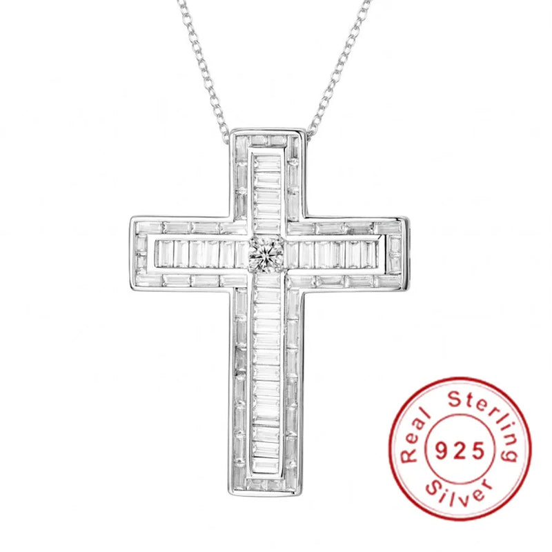 925 Silver Jesus Cross Pendant Necklace Women Crucifix Charm
