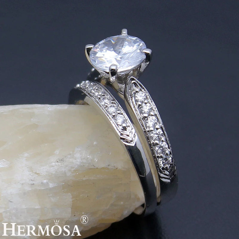 Zircon Beauty 1 Pair Rings Bridal Ring Size 7# 8#