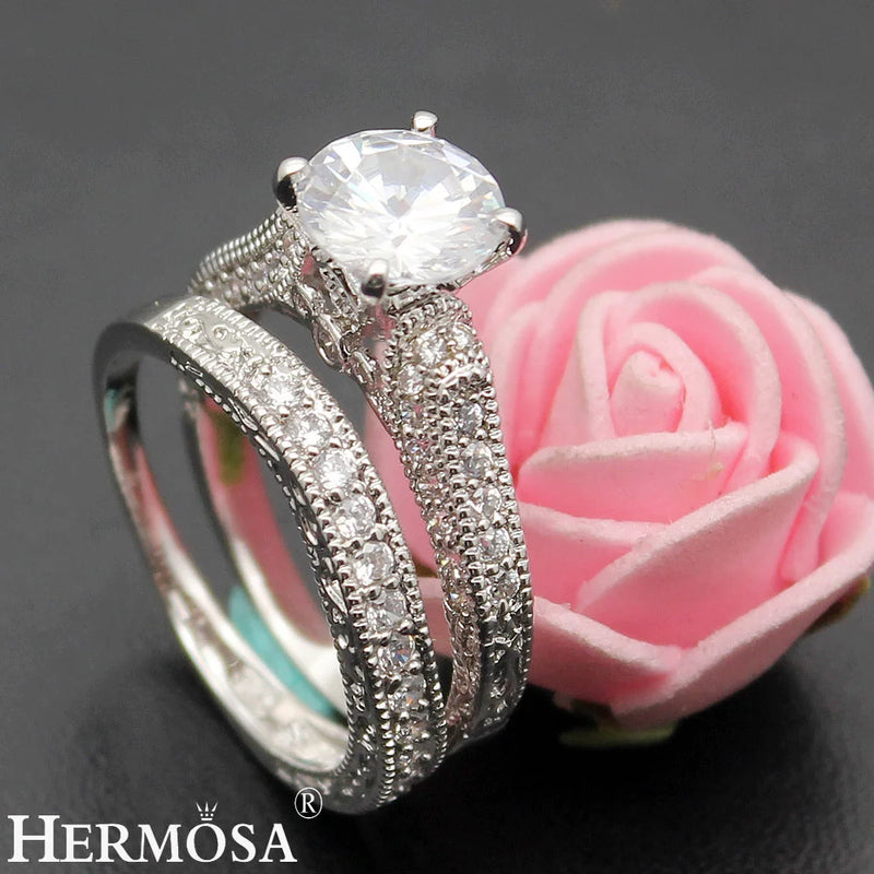 Romantic LOVE Hermosa Zircon Wedding Bands Size 7# 8#