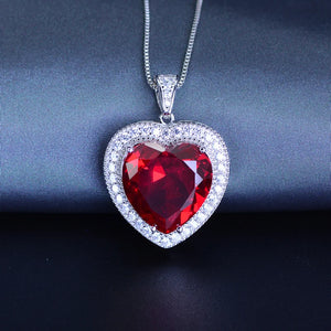 925 Silver Necklace with Ruby Zircon Heart Pendant