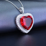 925 Silver Necklace with Ruby Zircon Heart Pendant