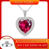 925 Silver Necklace with Ruby Zircon Heart Pendant