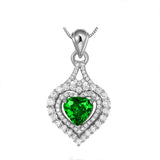 925 Silver Necklace Heart Emerald Pendant