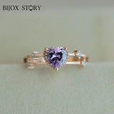 925 Silver Heart Shape Amethyst Charm Ring for Woman