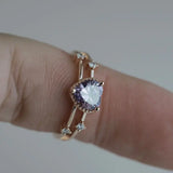 925 Silver Heart Shape Amethyst Charm Ring for Woman