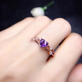 925 Silver Heart Shape Amethyst Charm Ring for Woman