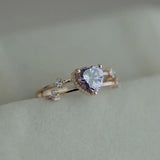 925 Silver Heart Shape Amethyst Charm Ring for Woman