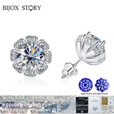 Moissanite Earrings 925 Sterling Silver for Girl Flower Shape Jewelry