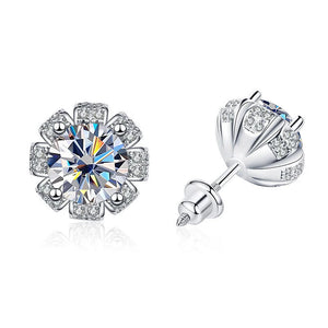 Moissanite Earrings 925 Sterling Silver for Girl Flower Shape Jewelry