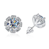 Moissanite Earrings 925 Sterling Silver for Girl Flower Shape Jewelry