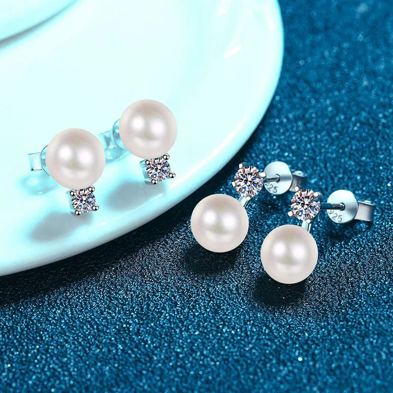 Vintage S925 Sterling Sliver Stud Earrings with Moissanite Jewelry