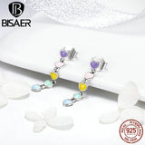925 Silver Rainbow Heart Enamel Stud Earrings For Women