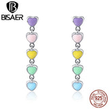 925 Silver Rainbow Heart Enamel Stud Earrings For Women