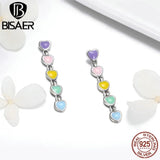 925 Silver Rainbow Heart Enamel Stud Earrings For Women