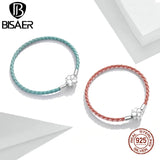 925 Silver Leather Charm Bracelet Women Beads DIY Bracelet ECB219
