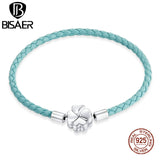 925 Silver Leather Charm Bracelet Women Beads DIY Bracelet ECB219