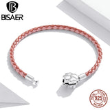 925 Silver Leather Charm Bracelet Women Beads DIY Bracelet ECB219