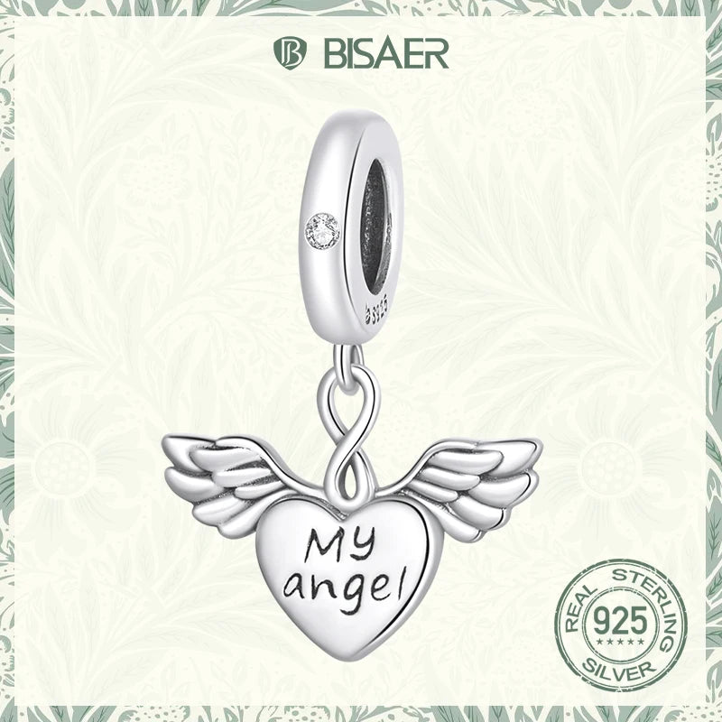 925 Silver Charm Heart Wings My Angel Charms DIY Bracelets Women