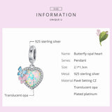 925 Silver Butterfly Opal Charm Zircon Love Bracelet Charm DIY Jewelry