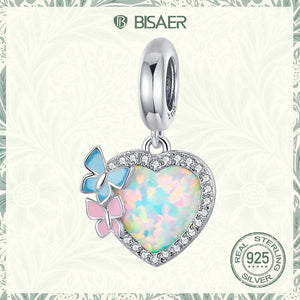 925 Silver Butterfly Opal Charm Zircon Love Bracelet Charm DIY Jewelry