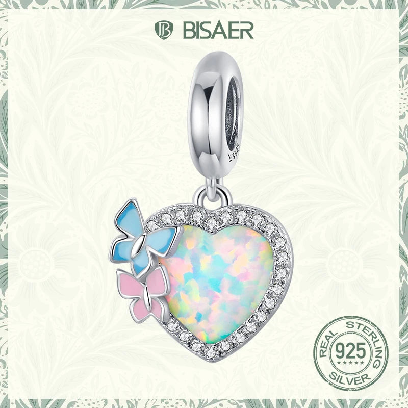 925 Silver Butterfly Opal Charm Zircon Love Bracelet Charm DIY Jewelry