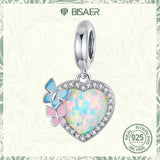 925 Silver Butterfly Opal Charm Zircon Love Bracelet Charm DIY Jewelry
