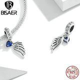 925 Sterling Silver CZ Angel Wings Pendant Charm DIY Bracelet Jewelry ECC2071