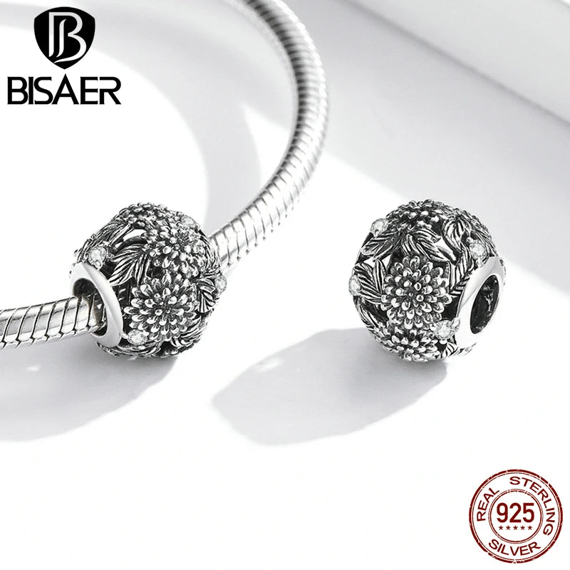925 Silver Retro Flowers Safety Chain For Women Bracelet Bangle