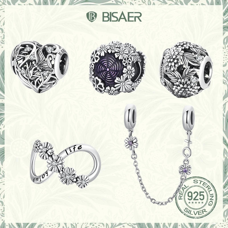 925 Silver Retro Flowers Safety Chain For Women Bracelet Bangle