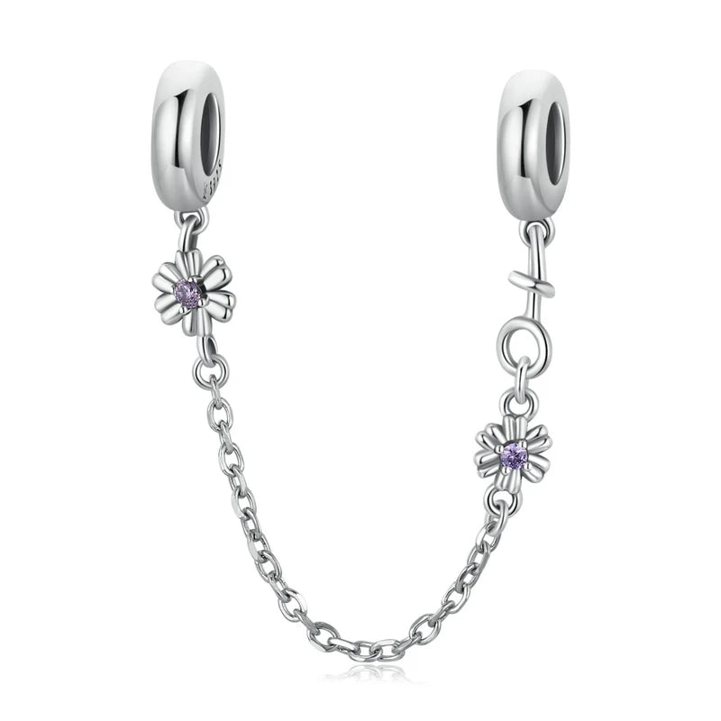 925 Silver Retro Flowers Safety Chain For Women Bracelet Bangle
